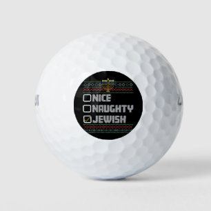 Naughty Nice Jewish Santa Ugly Christmas Hanukkah Golf Balls