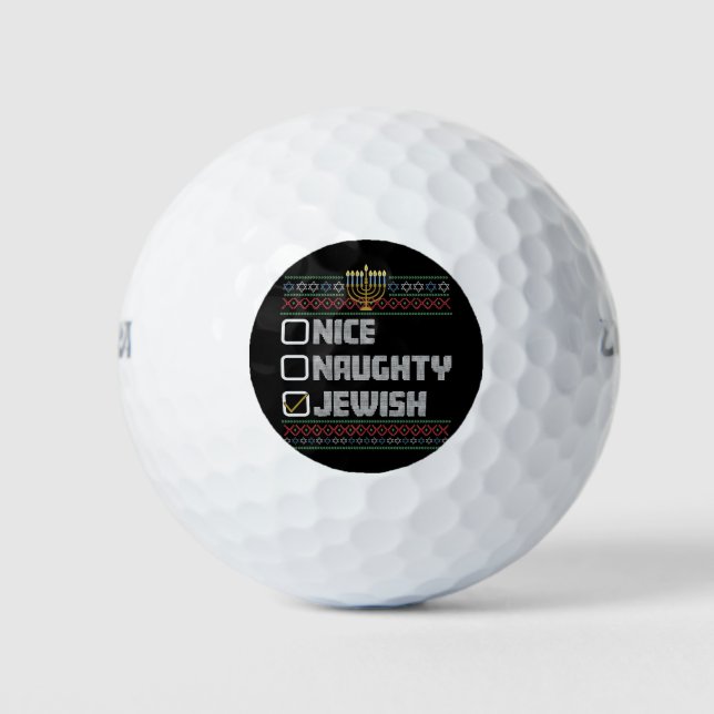 Naughty Nice Jewish Santa Ugly Christmas Hanukkah  Golf Balls (Front)