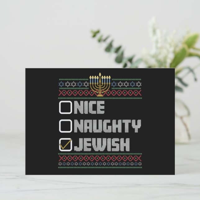 Naughty Nice Jewish Santa Ugly Christmas Hanukkah  Invitation (Standing Front)
