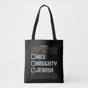 Naughty Nice Jewish Santa Ugly Christmas Hanukkah Tote Bag