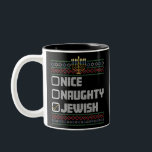 Naughty Nice Jewish Santa Ugly Christmas Hanukkah  Two-Tone Coffee Mug<br><div class="desc">Naughty Nice Jewish Santa Ugly Christmas Hanukkah</div>