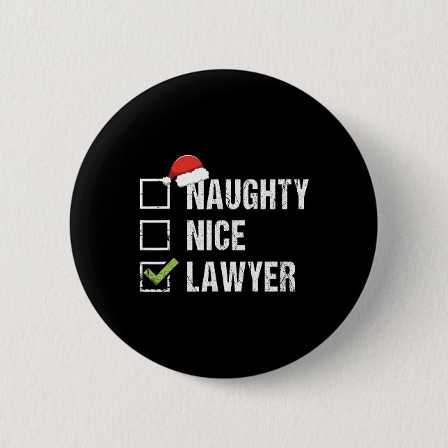 Naughty Nice Lawyer Santa Hat Law Christmas Gift  Button (Front)
