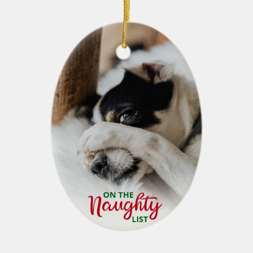 Naughty Nice List Dog 2 Photo Ceramic Ornament