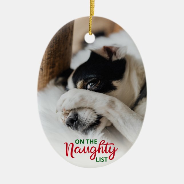 Naughty Nice List Dog 2 Photo Ceramic Ornament (Front)