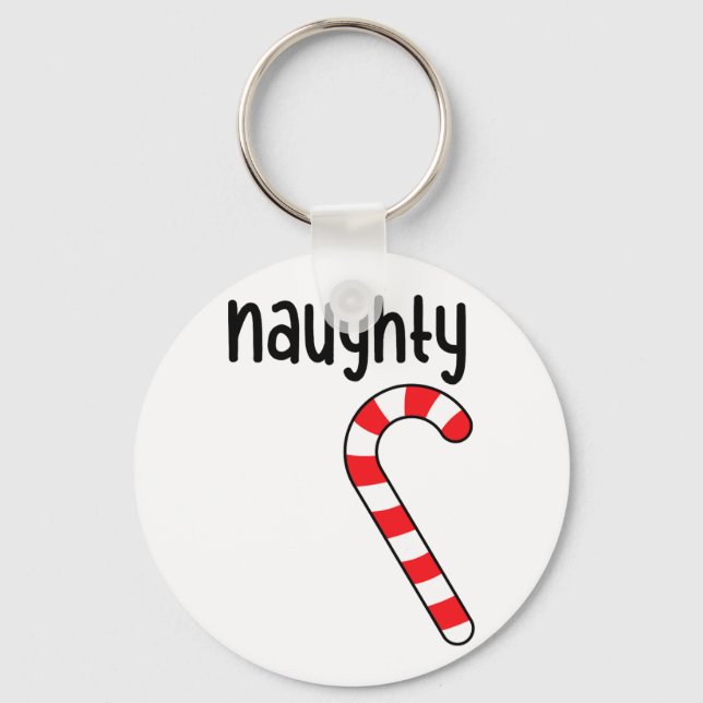 Naughty Nice Matching Couples Christmas Pajamas  Keychain (Front)
