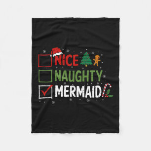 Naughty Nice Mermaid Christmas Pajamas Santa Claus Fleece Blanket