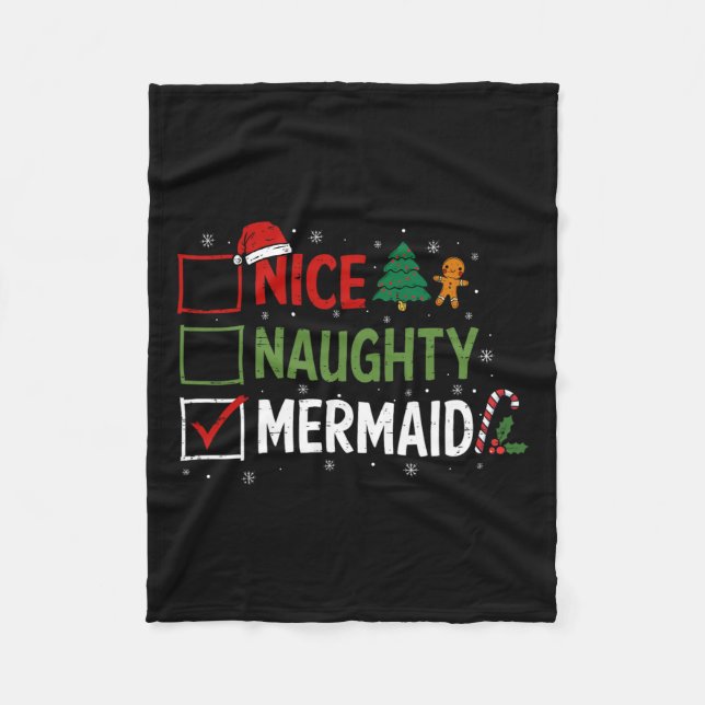 Naughty Nice Mermaid Christmas Pajamas Santa Claus Fleece Blanket (Front)