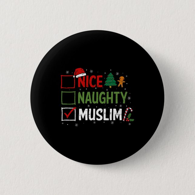 Naughty Nice Muslim Christmas Pajamas Santa Claus  Button (Front)