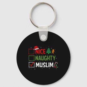 Naughty Nice Muslim Christmas Pajamas Santa Claus  Keychain