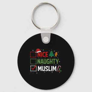 Naughty Nice Muslim Christmas Pajamas Santa Claus Keychain