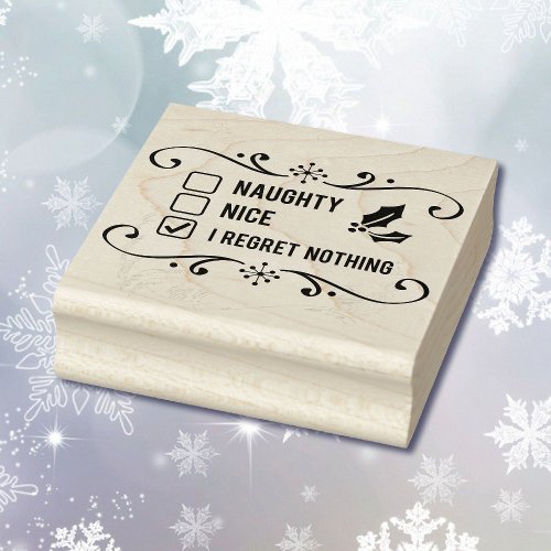 Naughty Nice No Regrets Santas List Christmas Rubber Stamp