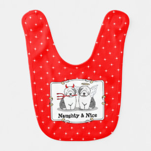 Naughty & Nice Old English Sheepdogs (Gray 1) Baby Bib