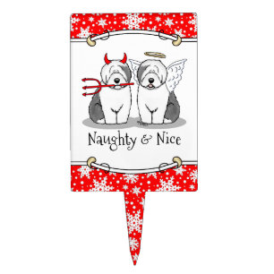 Naughty & Nice Old English Sheepdogs (Gray 1) Cake Topper