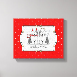 Naughty & Nice Old English Sheepdogs (Gray 1) Canvas Print