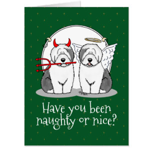 Naughty & Nice Old English Sheepdogs (Gray 1) Card