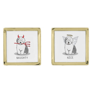 Naughty & Nice Old English Sheepdogs (Gray 1) Cufflinks