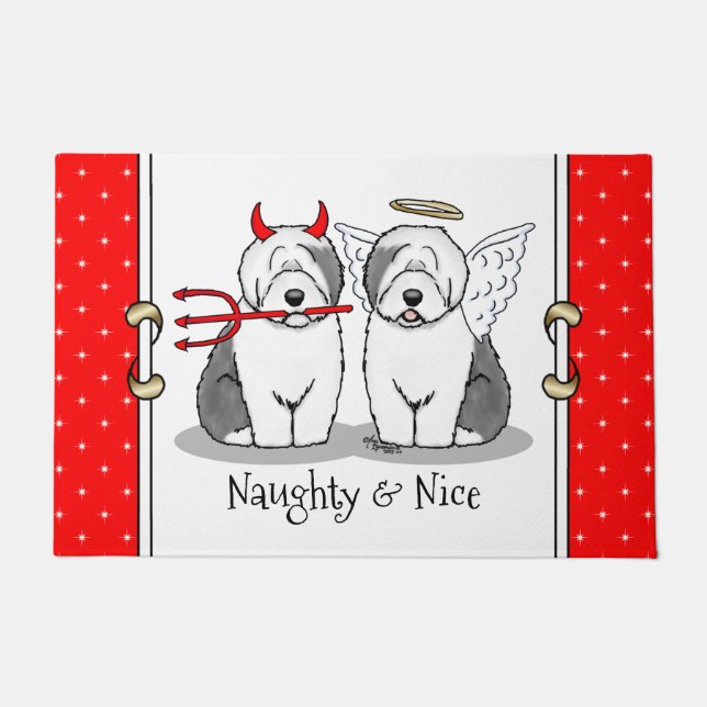 Naughty & Nice Old English Sheepdogs (Gray 1) Doormat (Front)