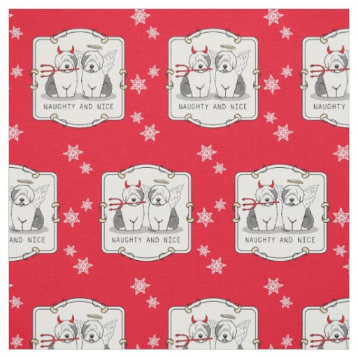 Naughty & Nice Old English Sheepdogs (Gray 1) Fabric