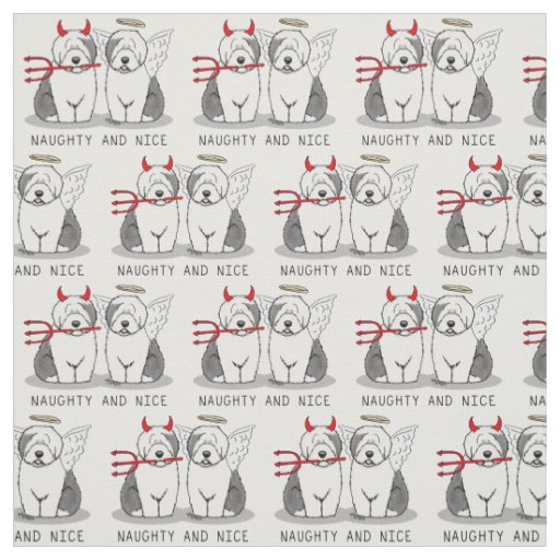 Naughty & Nice Old English Sheepdogs (Gray 1) Fabric