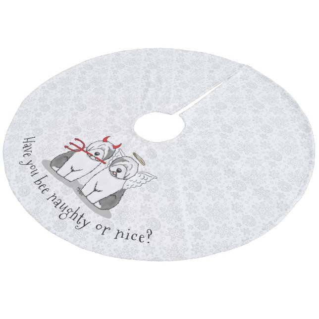 Naughty & Nice Old English Sheepdogs (Gray 1) Fleece Tree Skirt (Angled)
