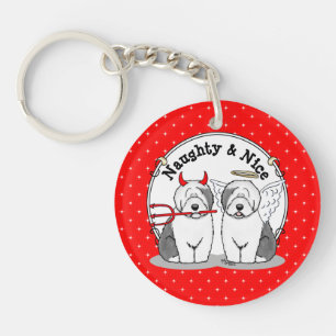 Naughty & Nice Old English Sheepdogs (Gray 1) Keychain