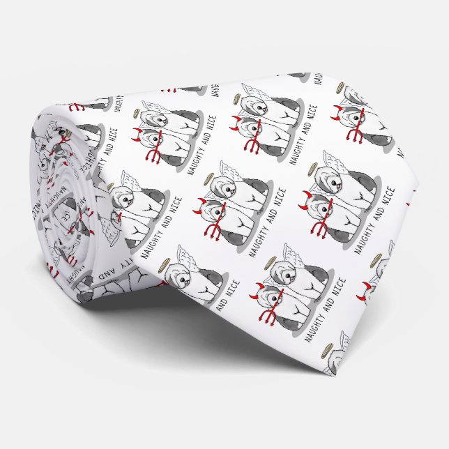 Naughty & Nice Old English Sheepdogs (Gray 1) Neck Tie (Rolled)