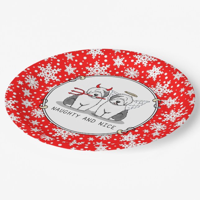 Naughty & Nice Old English Sheepdogs (Gray 1) Paper Plates (Angled)