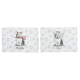 Naughty & Nice Old English Sheepdogs (Gray 1) Pillow Case