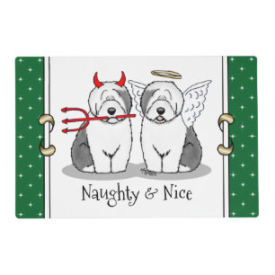 Naughty & Nice Old English Sheepdogs (Gray 1) Placemat
