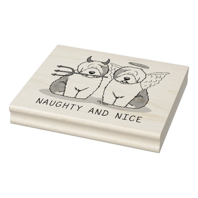 Naughty & Nice Old English Sheepdogs (Gray 1) Rubber Stamp (Stamp)