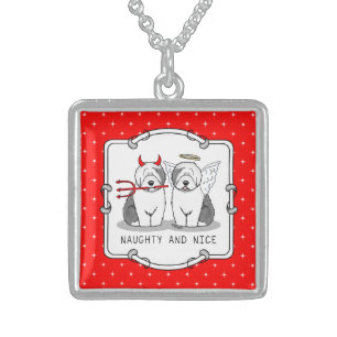 Naughty & Nice Old English Sheepdogs (Gray 1) Sterling Silver Necklace