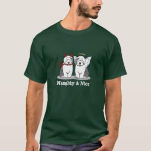 Naughty & Nice Old English Sheepdogs (Gray 1) T-Shirt