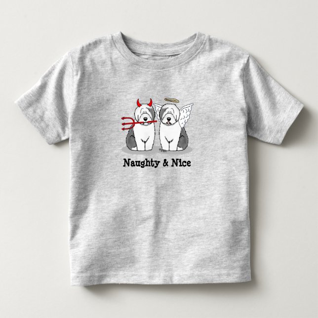 Naughty & Nice Old English Sheepdogs (Gray 1) Toddler T-shirt (Front)
