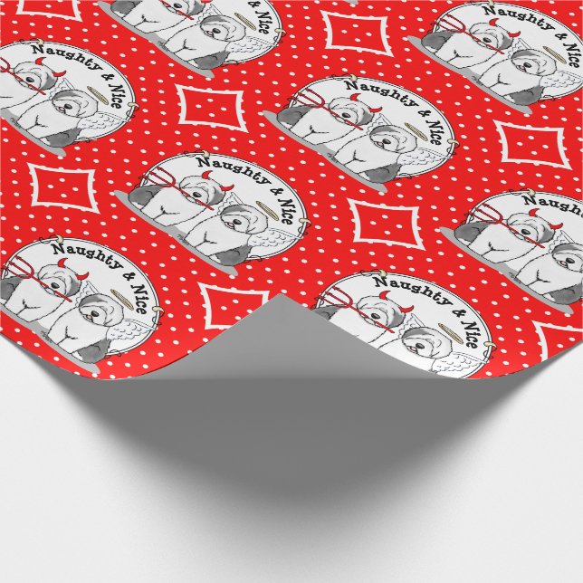 Naughty & Nice Old English Sheepdogs (Gray 1) Wrapping Paper (Corner)