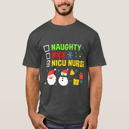 Naughty Nice Pajamas Funny Christmas Nicu Nurse T_Shirt