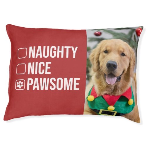 Naughty Nice Pawsome Christmas List Dog Photo Pet Bed
