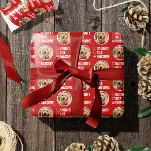 Naughty Nice Pawsome Christmas List, Dog Photo Wrapping Paper