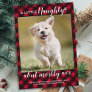 Naughty Nice Personalized Red Plaid Dog Pet Photo Holiday Card