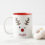 Naughty &amp; Nice Personalized Reindeer Two-tone Coffee Mug at Zazzle