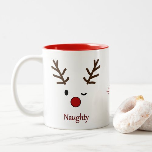 Naughty  Nice Personalized Reindeer Two_Tone Coffee Mug