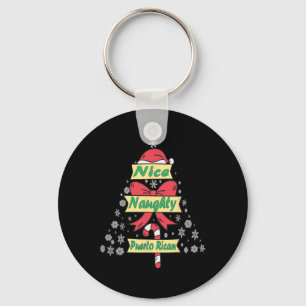 Naughty Nice Puerto Rican Christmas Pajamas Funny Keychain