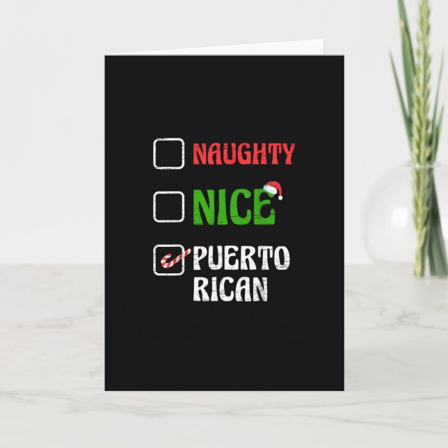 Naughty Nice Puertorican Santa Holiday Sweet Card (Front)