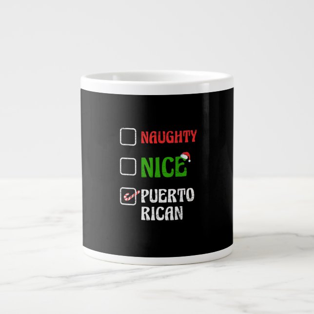 Naughty Nice Puertorican Santa Holiday Sweet  Giant Coffee Mug (Front)