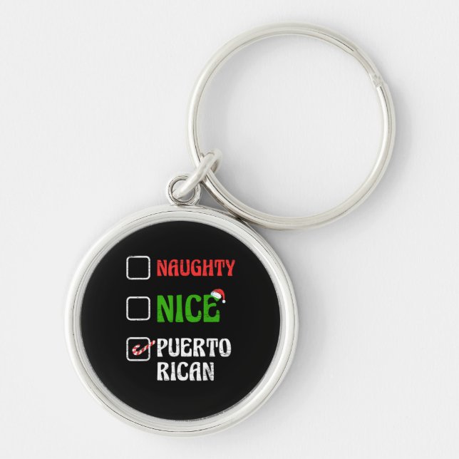 Naughty Nice Puertorican Santa Holiday Sweet  Keychain (Front)