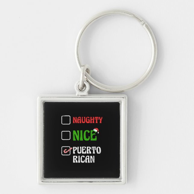 Naughty Nice Puertorican Santa Holiday Sweet  Keychain (Front)