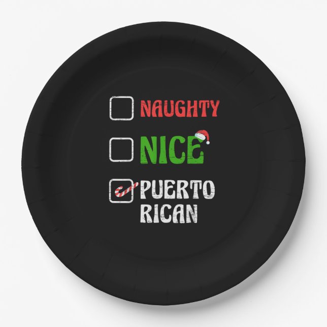 Naughty Nice Puertorican Santa Holiday Sweet  Paper Plates (Front)