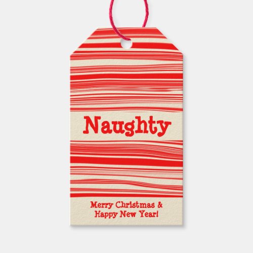 Naughty Nice Red Cream Peppermint Candy Gift Tags