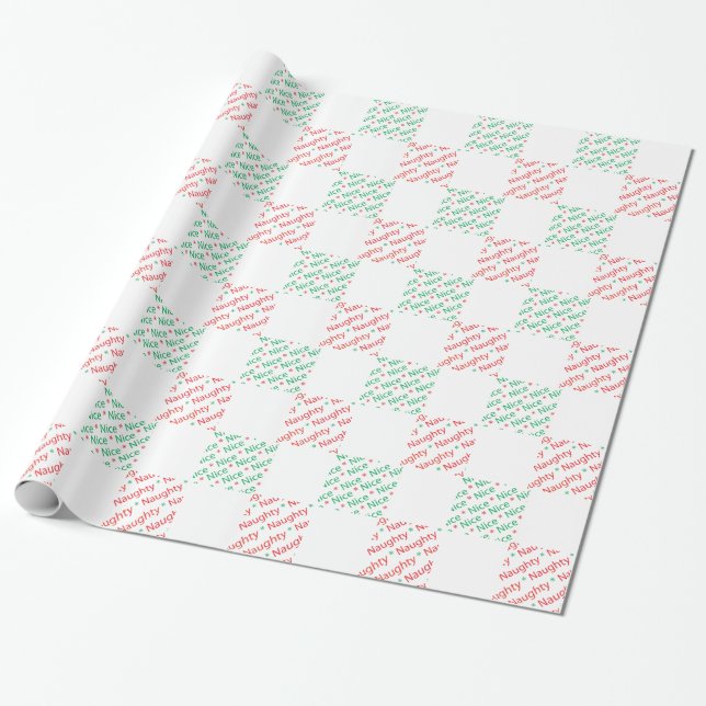 Naughty Nice Red Green Christmas Checkerboard Wrapping Paper (Unrolled)