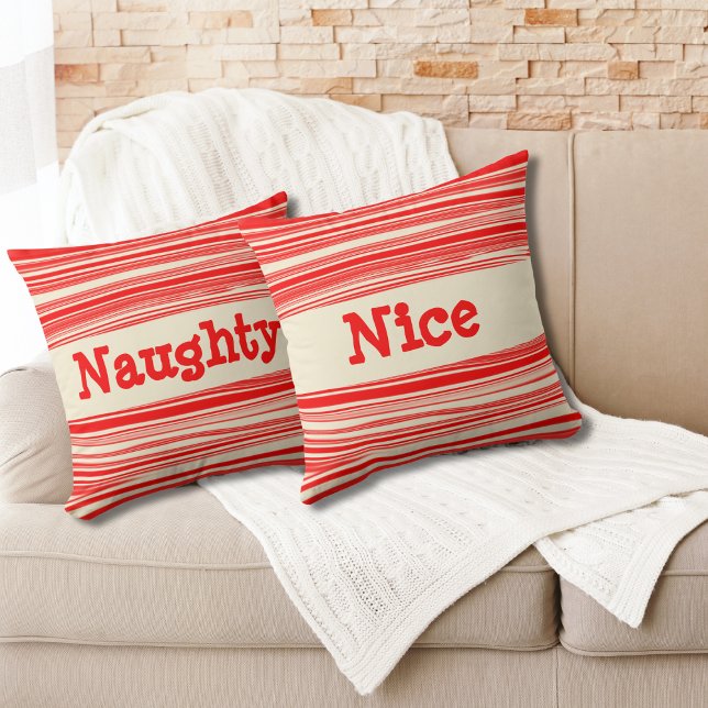 Naughty Nice Red Peppermint Candy Marbled Stripes  Throw Pillow (Creator Uploaded)