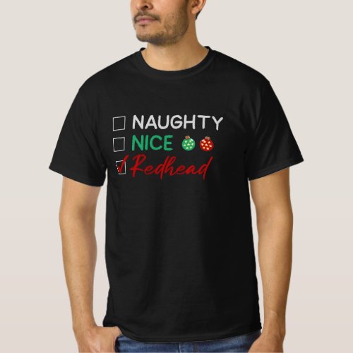 Naughty Nice Redhead Funny Christmas Checklist  T_Shirt
